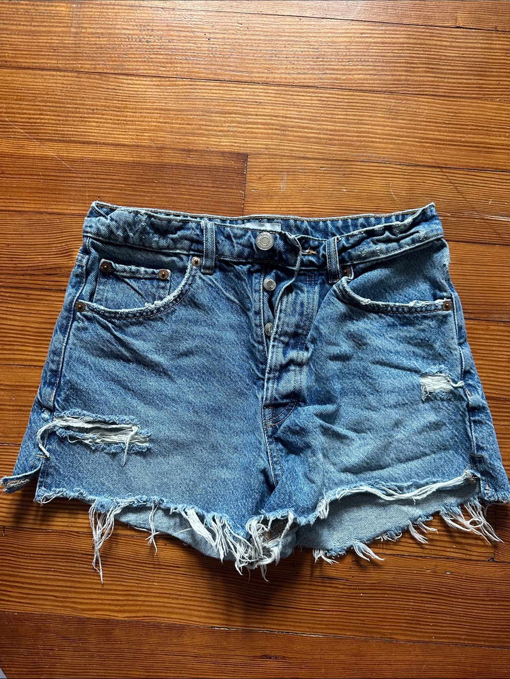 Zara Distressed Light Blue Denim Shorts